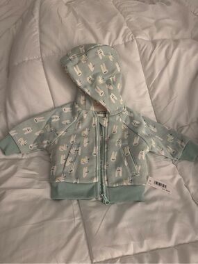 Mint Bunny Print Hooded Baby Zip Jacket
